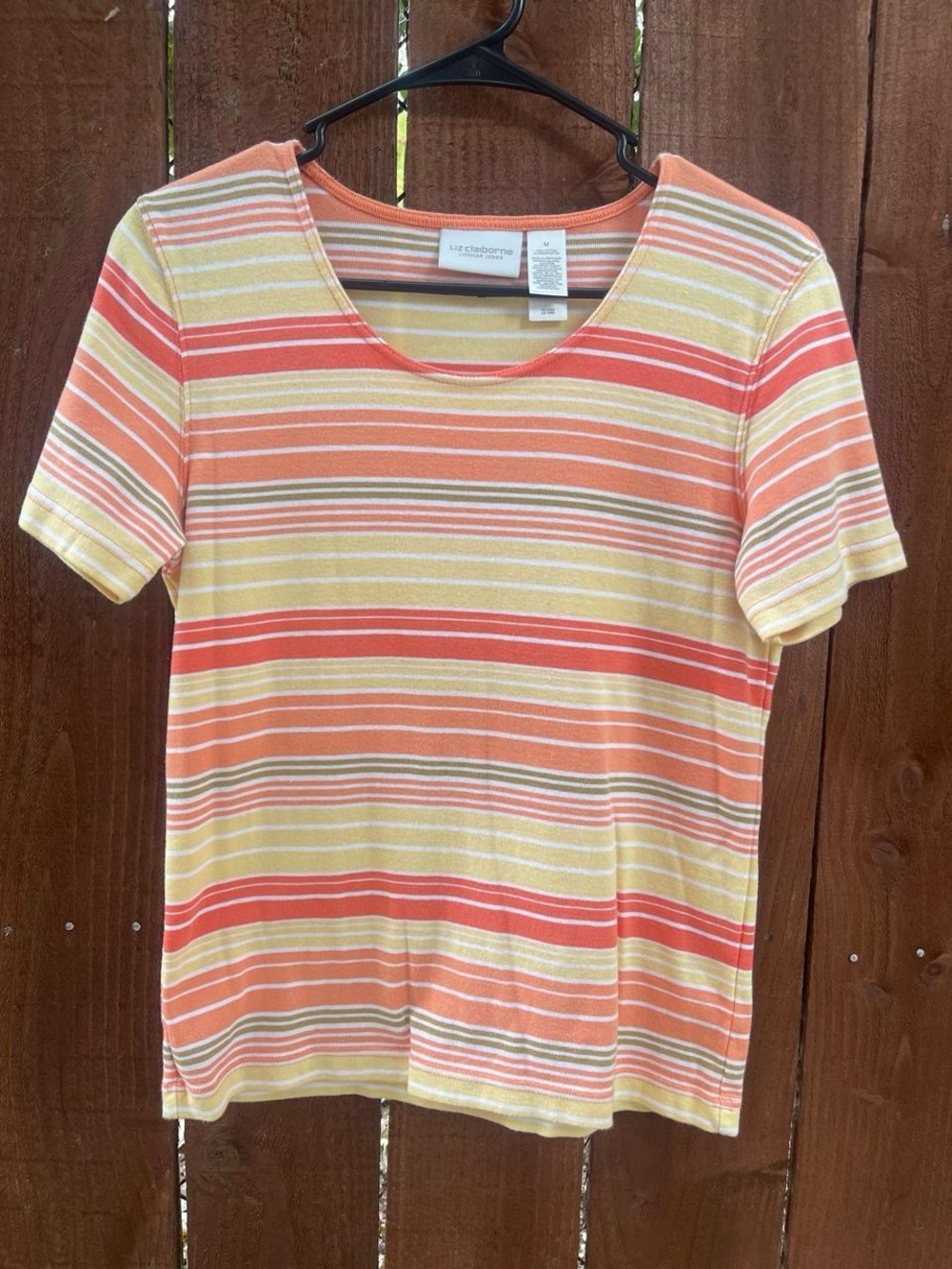 VTG Liz Claiborne Cotton Striped Casual Short Sleeve Tee Sz M